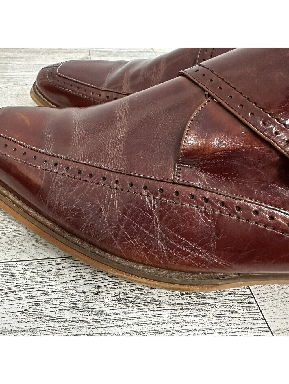 Giovanni Baron Monk Strap Wingtip Loafers Burgundy Leather Men's 10